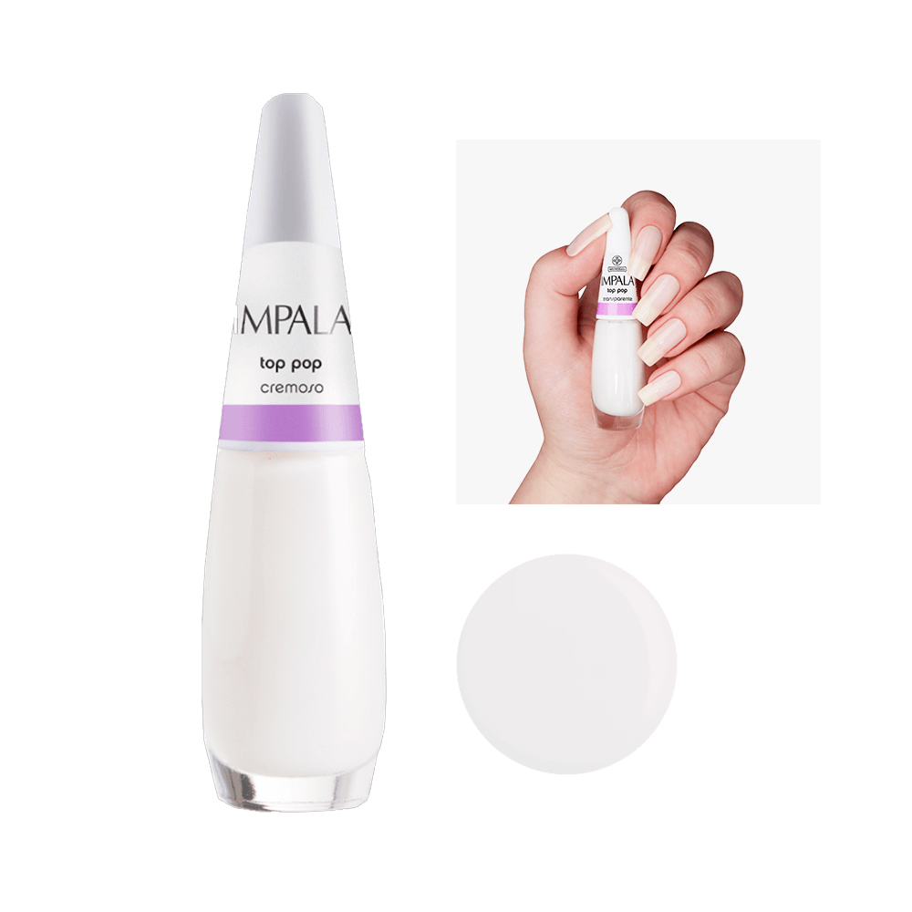 Esmalte Impala Top Pop transparente em frasco de vidro com tampa branca