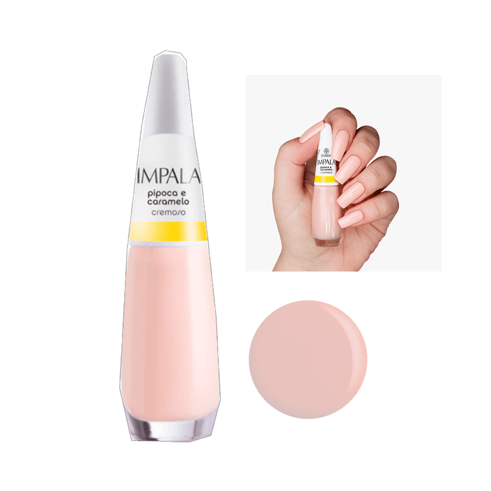 Esmalte Impala Cremoso Pipoca e Caramelo - frasco com tampa branca em fundo branco