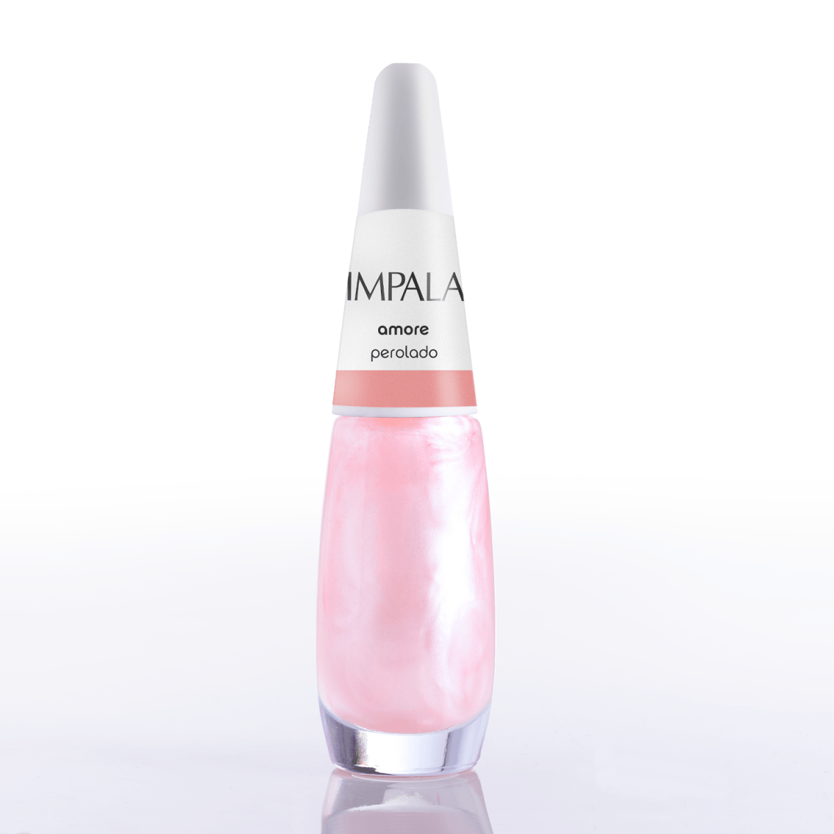 Frasco do esmalte Impala Perolado Amore em close, evidenciando o efeito perolado