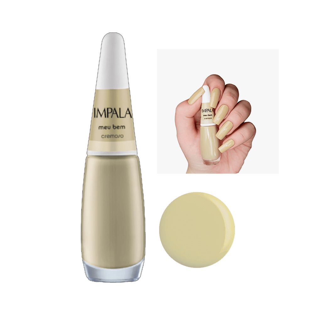 Esmalte Impala Cremoso Meu Bem - vidro transparente com tampa branca, cor nude cremoso
