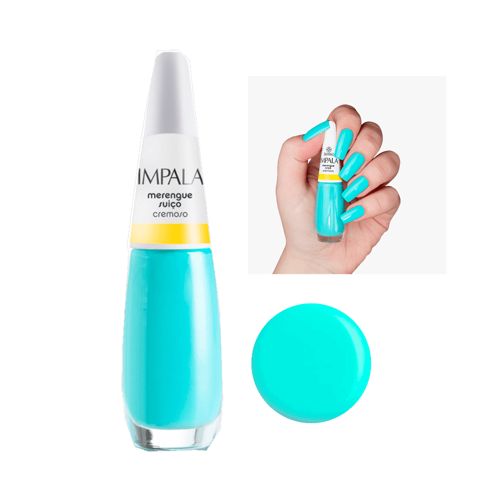 Esmalte Impala Merengue Suíço frasco com esmalte azul claro cremoso