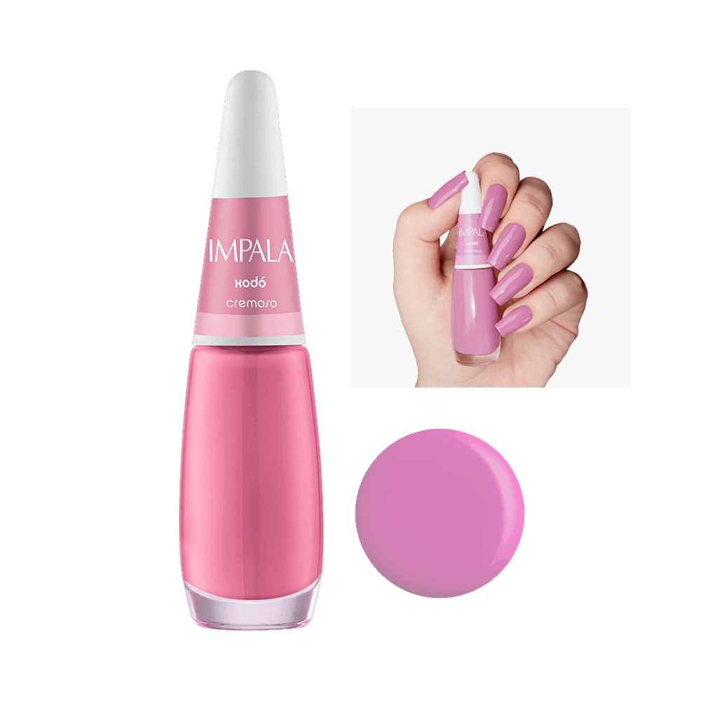 Esmalte Impala Cremoso Xodó - frasco com cor rosa suave e tampa branca