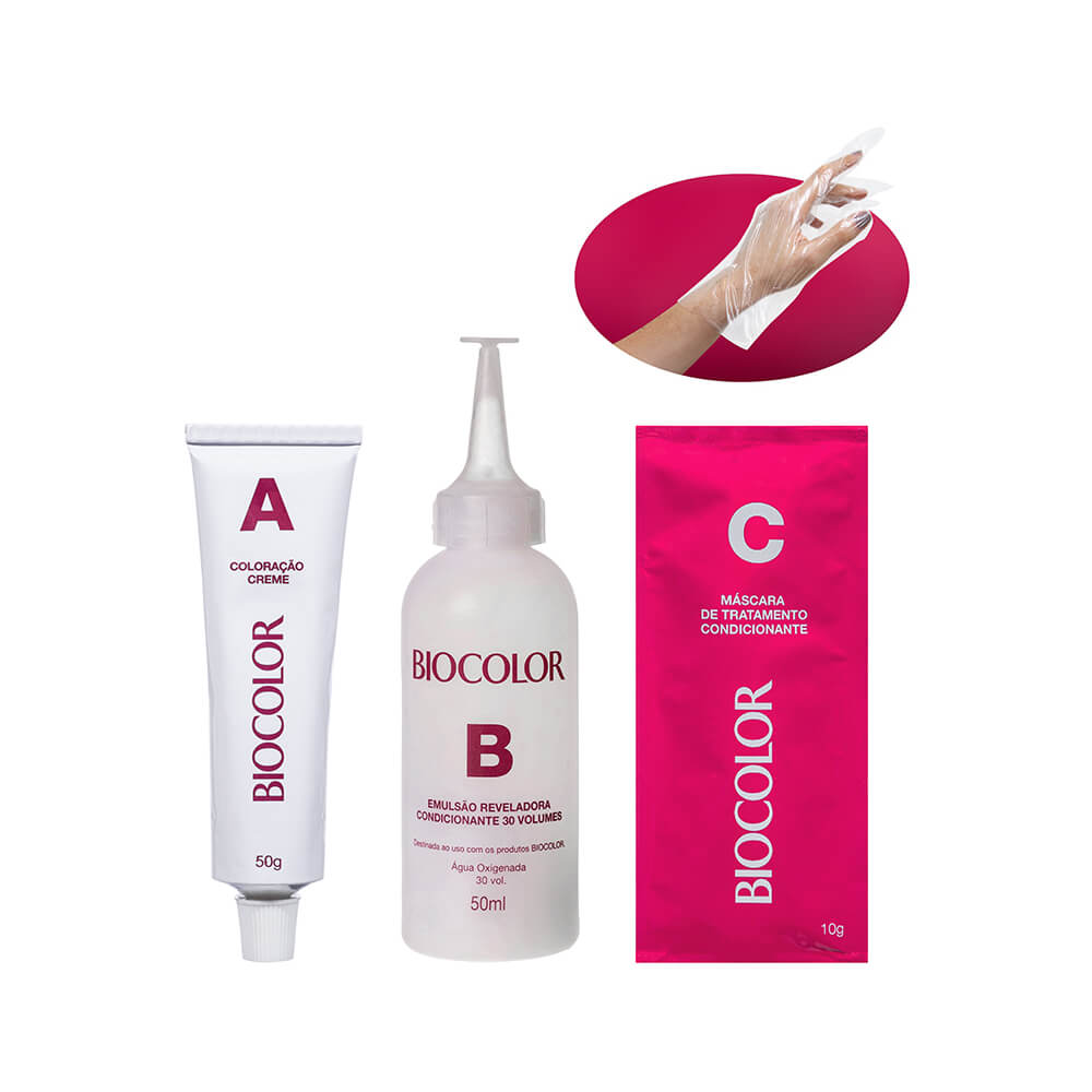 Kit de coloração Biocolor com tubo, revelador e máscara condicionante