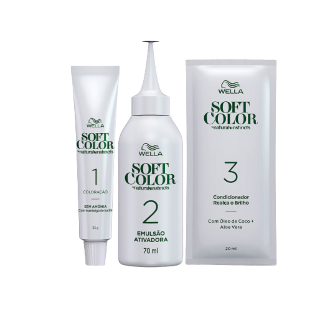 Conteúdo do kit: coloração, emulsão ativadora e condicionador