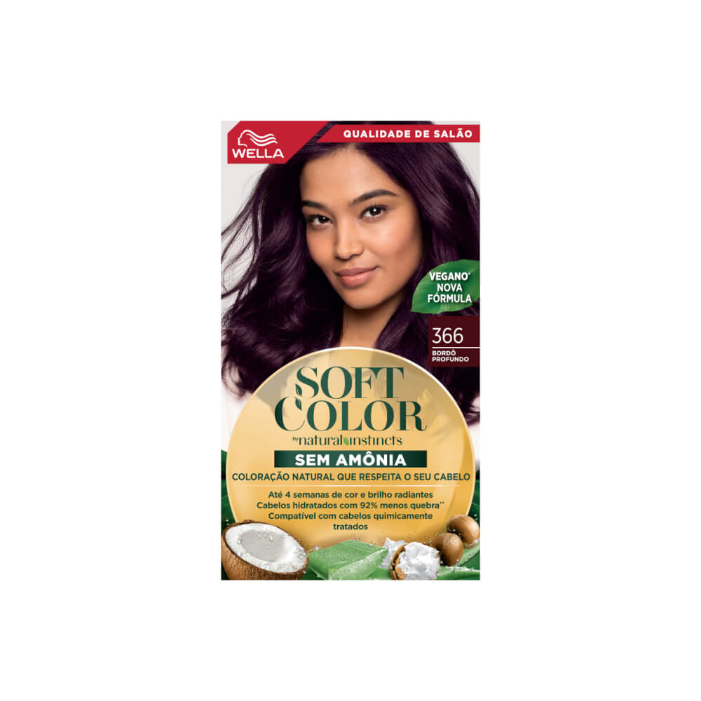 Embalagem frontal da coloração Soft Color Bordô Profundo 366 Wella
