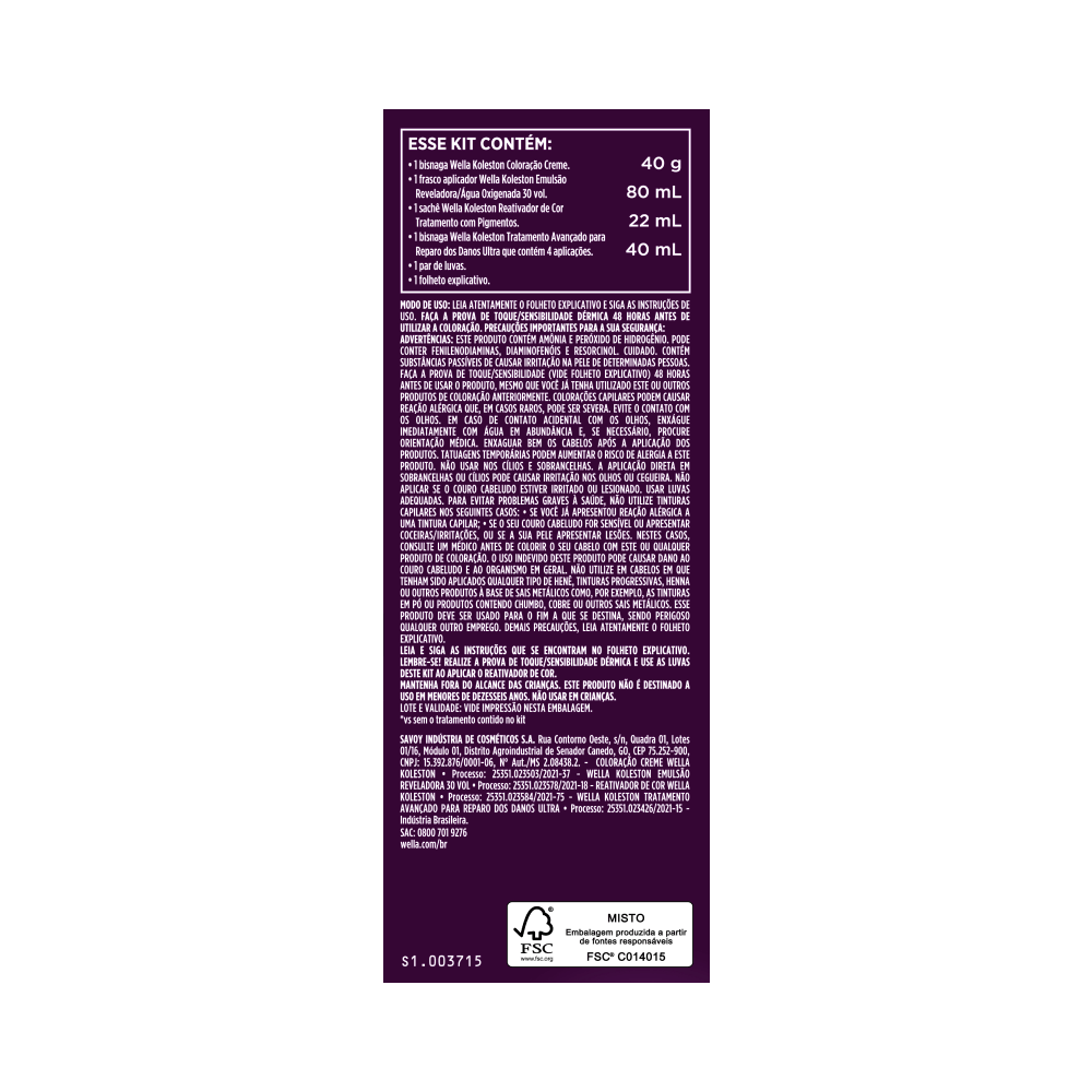 Informações e conteúdo do kit Coloração Koleston 120