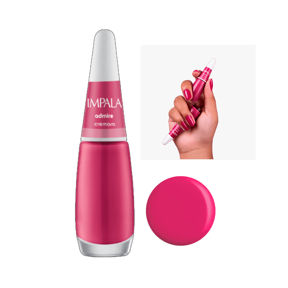 Esmalte Impala Cremoso Admire cor rosa vibrante, frasco com tampa branca