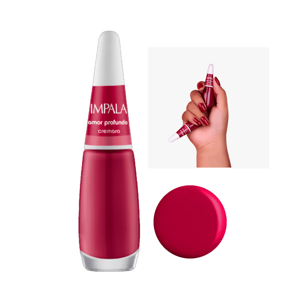 Esmalte Impala Cremoso Amor Profundo frasco vermelho escuro com tampa branca