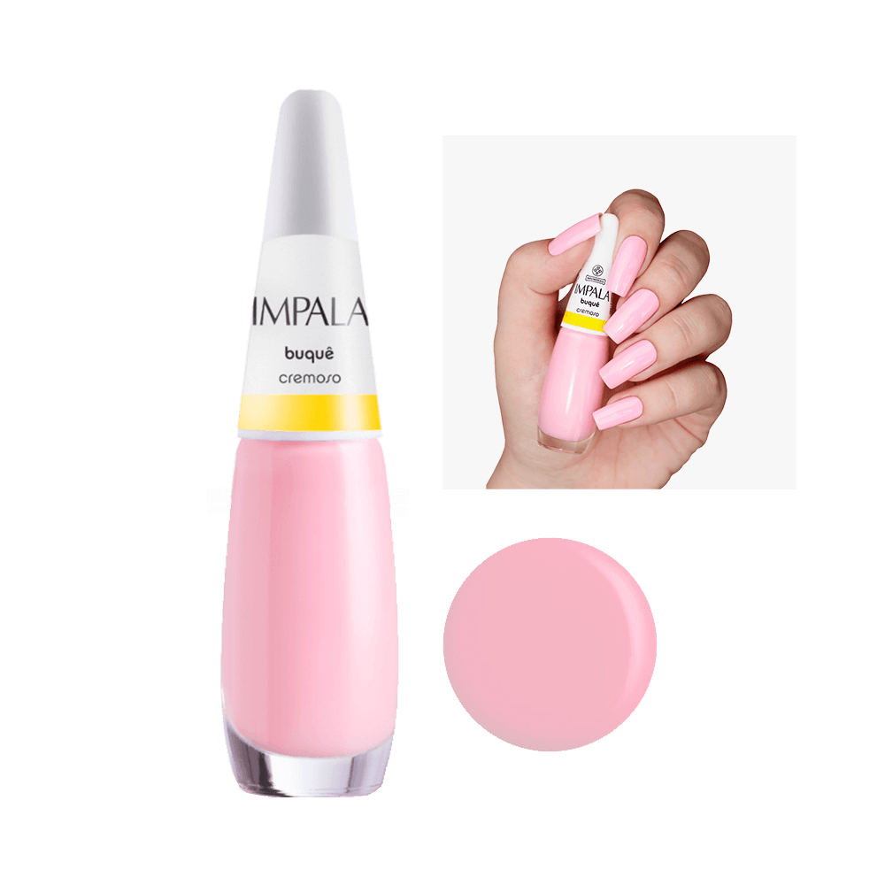 Esmalte Impala Cremoso Buquê em frasco com unhas pintadas