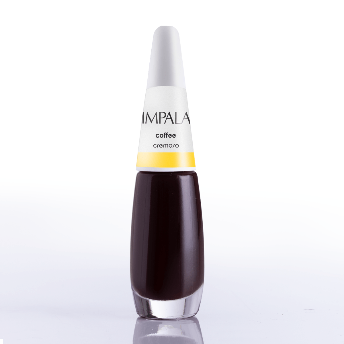 Frasco frontal do Esmalte Impala Cremoso Coffee mostrando cor e brilho