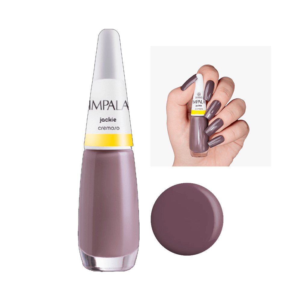 Esmalte Impala Cremoso Jackie - frasco transparente e cor taupe