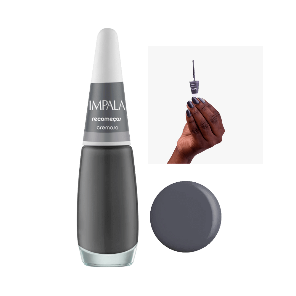 Esmalte Impala Cremoso Recomeços - frasco com amostra da cor cinza escuro