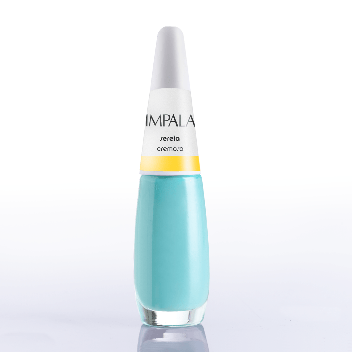 Frasco de esmalte Impala Sereia em fundo branco mostrando cor e embalagem