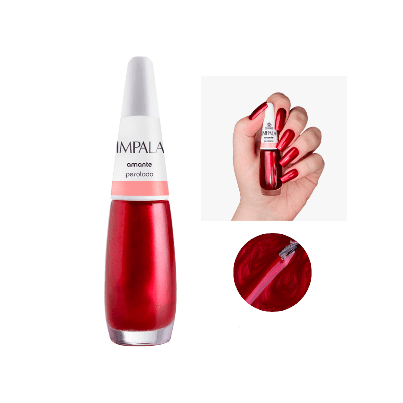 Frasco do Esmalte Impala Perolado Amante com unha pintada na mesma cor