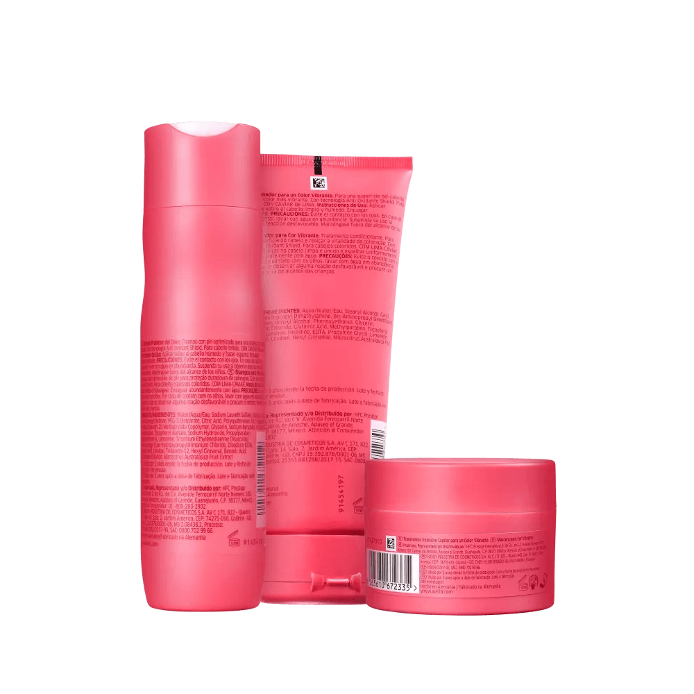 Verso das embalagens do Kit Wella Invigo Color Brilliance com informações e composição