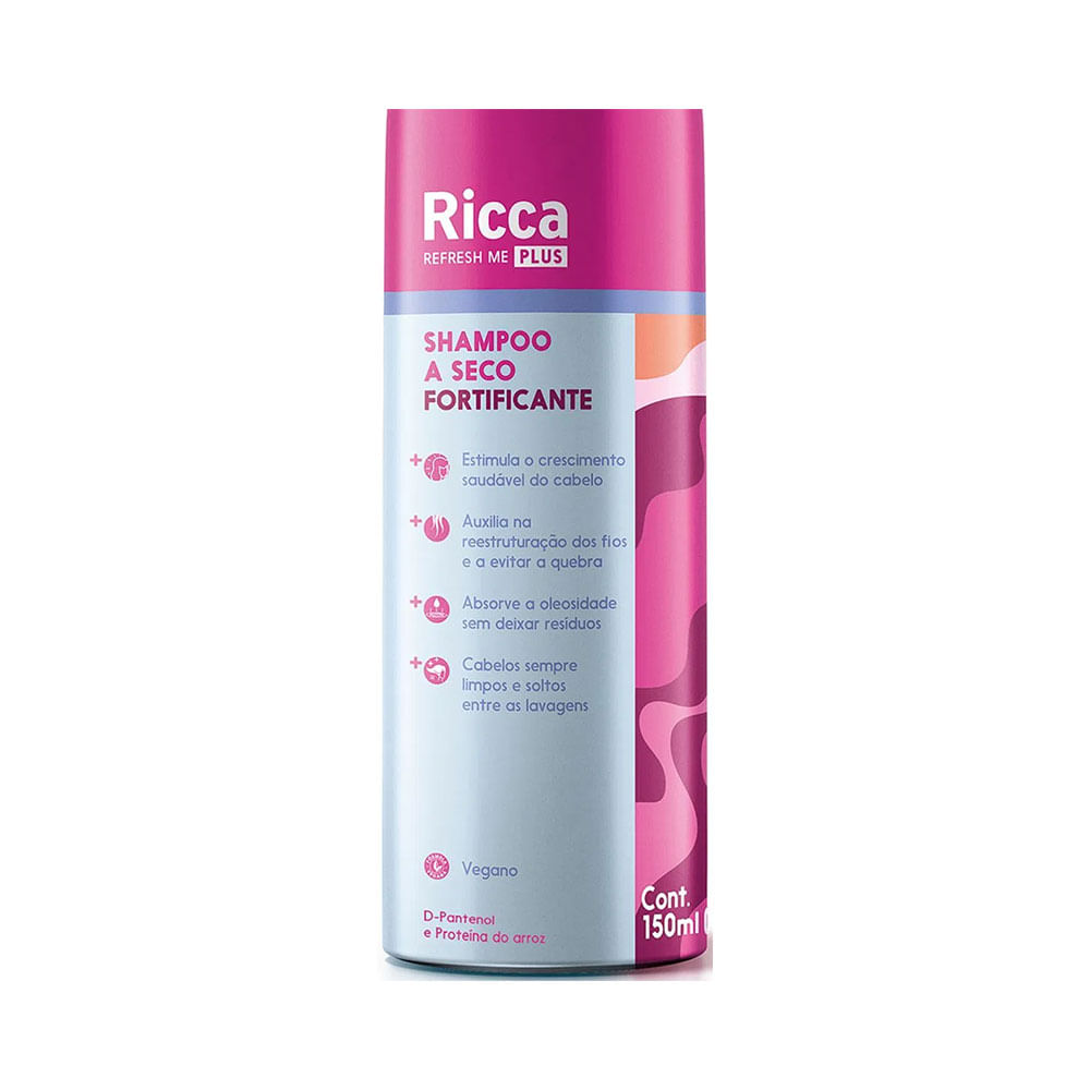 Frasco do Shampoo a Seco Fortificante Ricca 150ml em vista frontal destacando rótulo e ingredientes