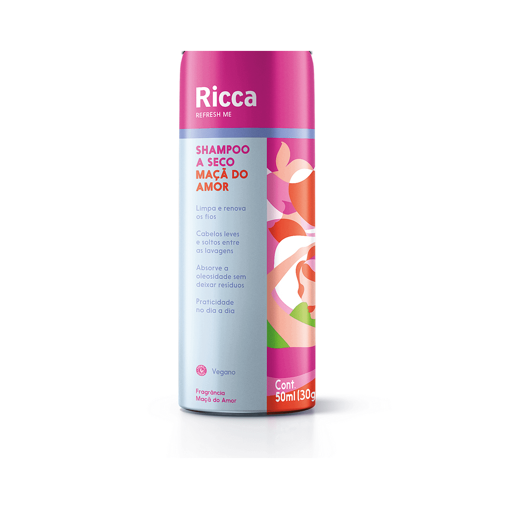 Frasco do Shampoo a Seco Ricca Maçã do Amor 50ml em destaque