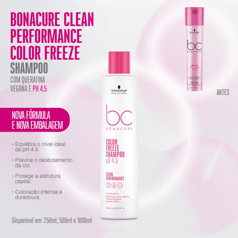 Produtos Schwarzkopf BC Bonacure Color Freeze mostrando embalagem e benefícios