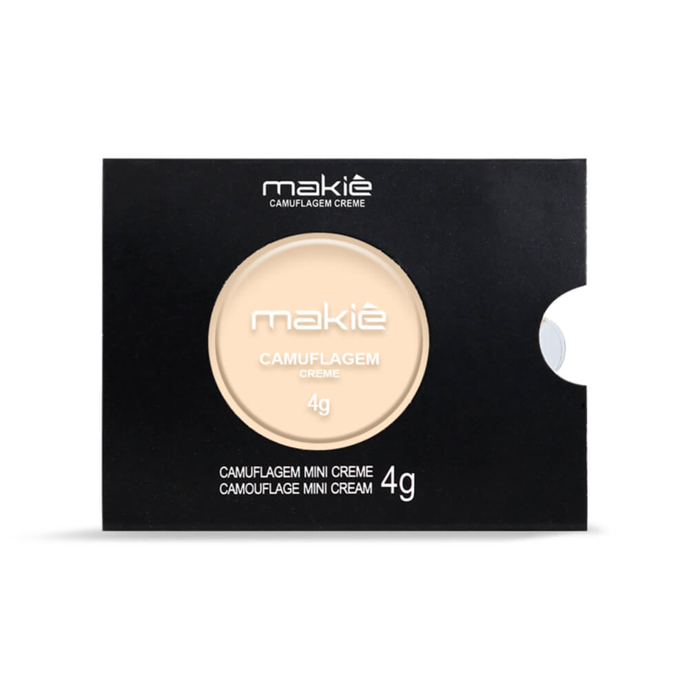 Mini Corretivo Creme Makiê Camuflagem Snow 4g - embalagem preta e produto em creme tom bege claro