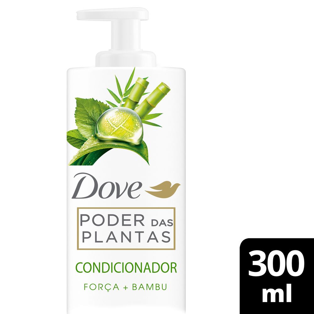 Condicionador Dove Poder das Plantas Força + Bambu 300ml - frasco branco com ilustrações de bambu