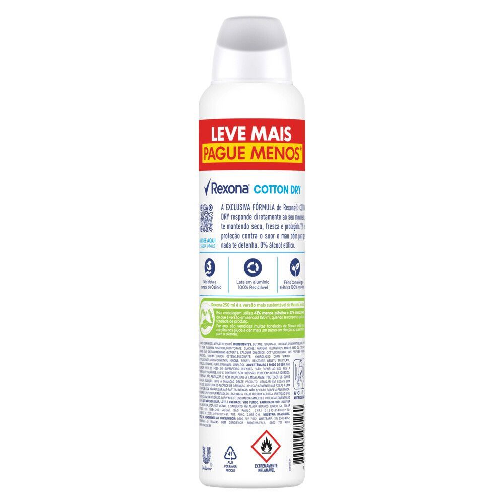 Verso do desodorante com informações de ingredientes e reciclagem