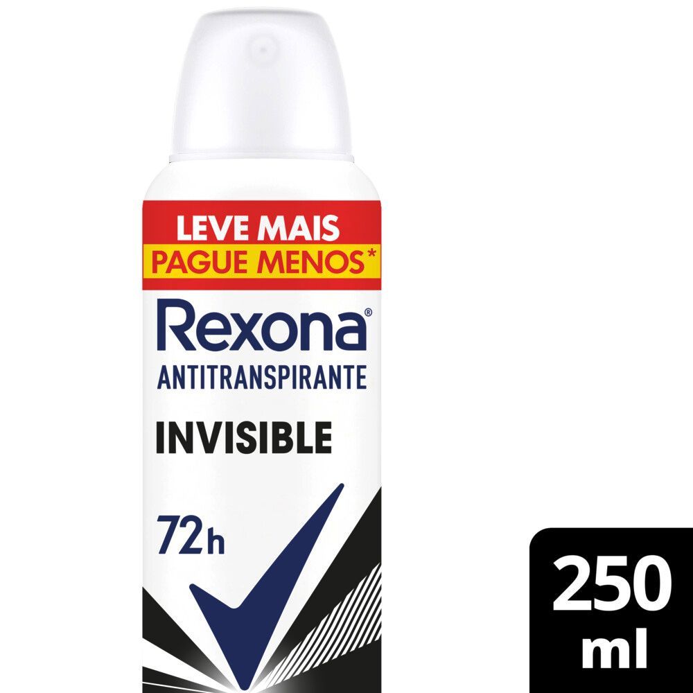 Desodorante Rexona Invisible 250 ml - vista frontal com tampa translúcida