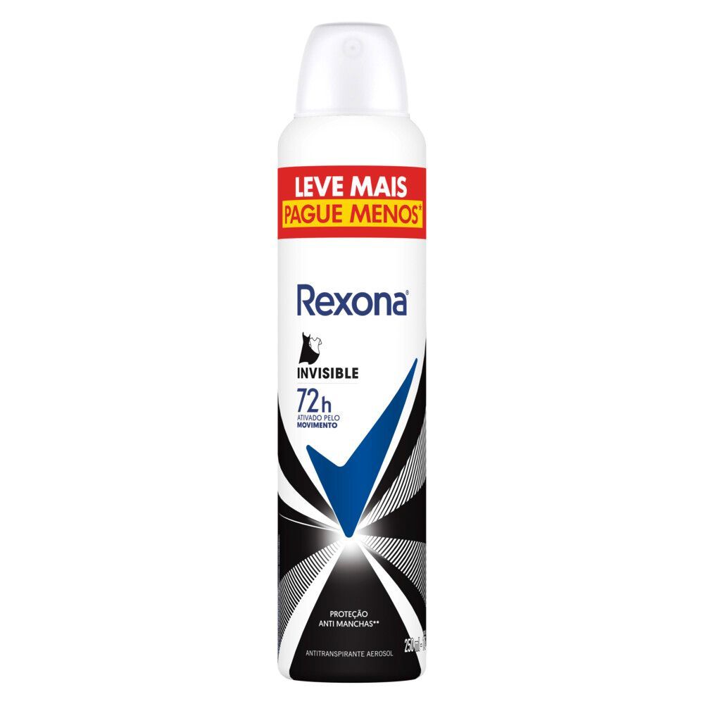 Rexona Invisible 250 ml - rótulo com indicação Anti-manchas e 72h