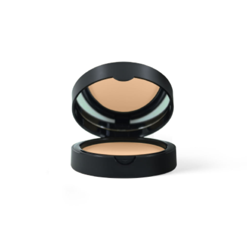 Pó Compacto Makiê Camuflagem Supersonic Powder Tawny 10g embalagem aberta com espelho
