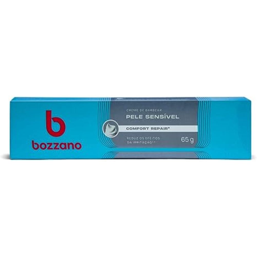 Embalagem frontal do Creme de Barbear Bozzano Pele Sensível 65g