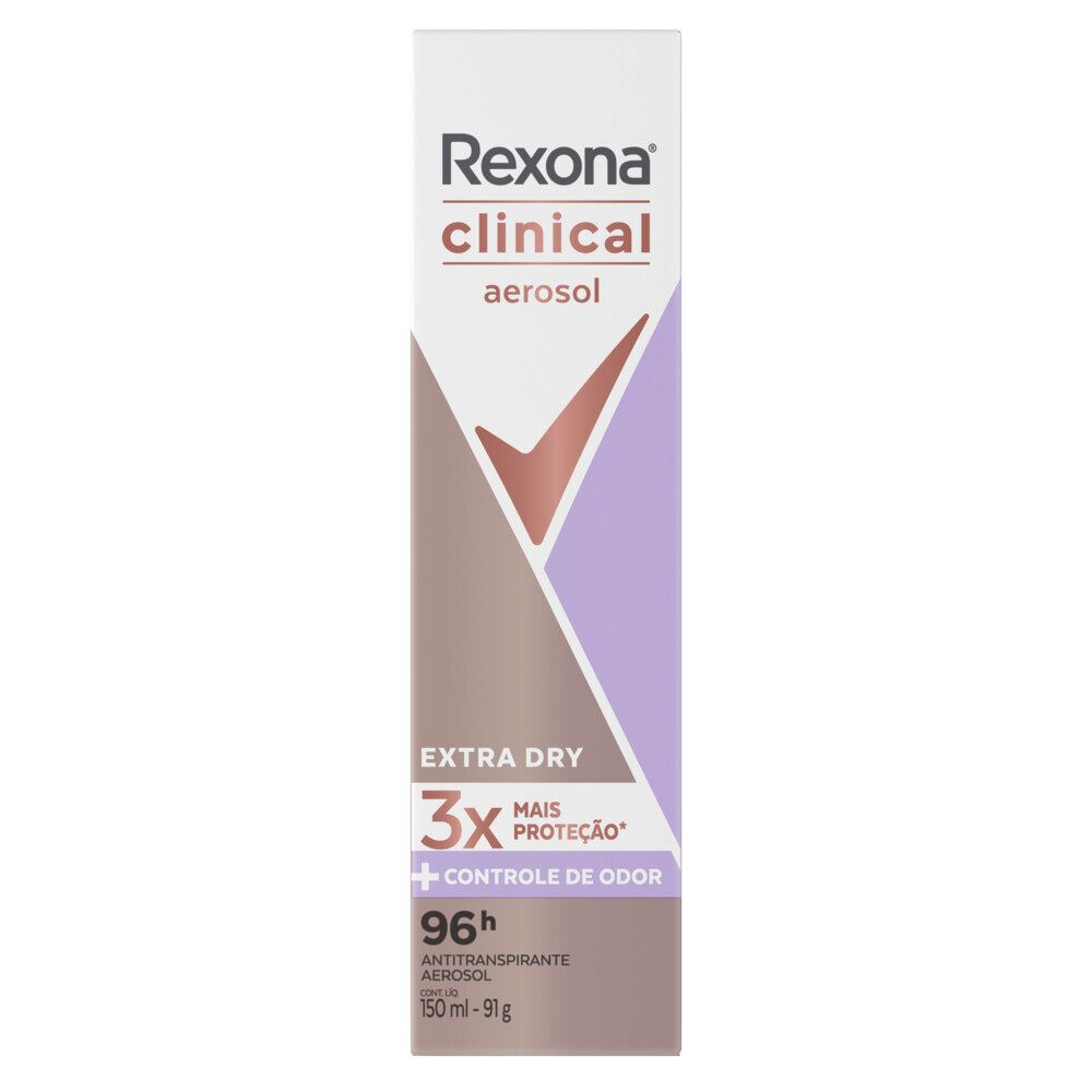 Detalhe da embalagem Rexona Clinical Extra Dry com indicação 3x mais proteção