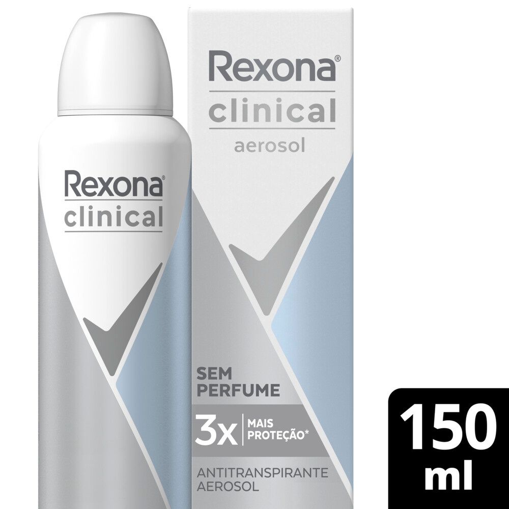Frasco e caixa do desodorante Rexona Clinical Sem Perfume 150 ml
