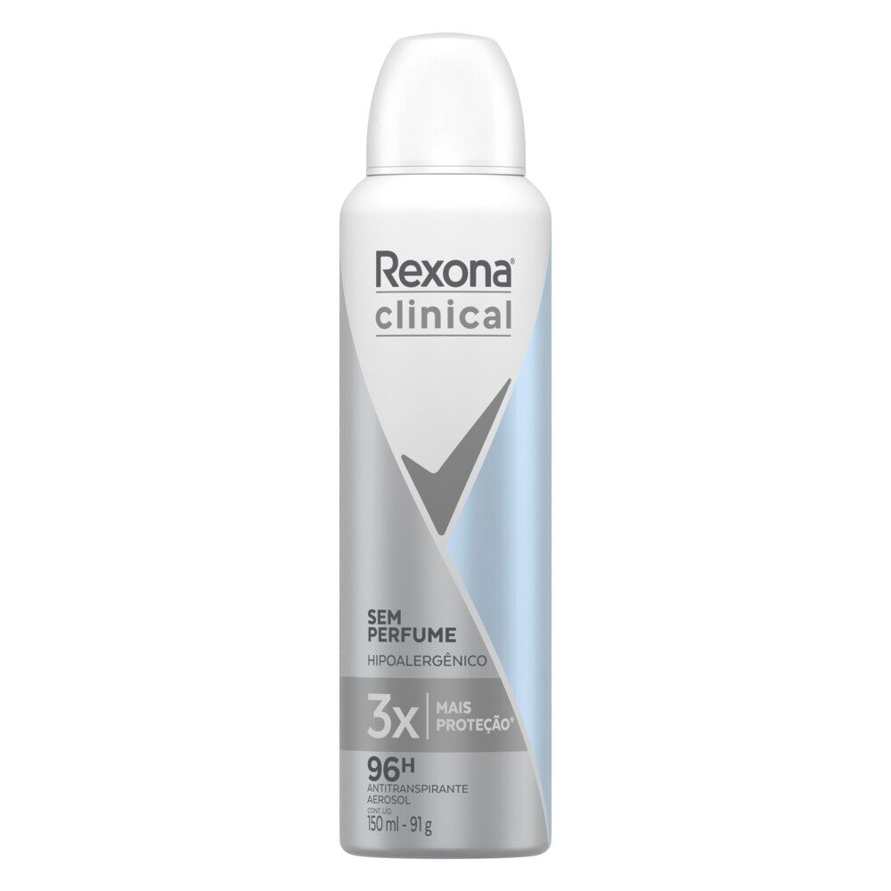 Frontal do desodorante Rexona Clinical Sem Perfume aerosol 150 ml