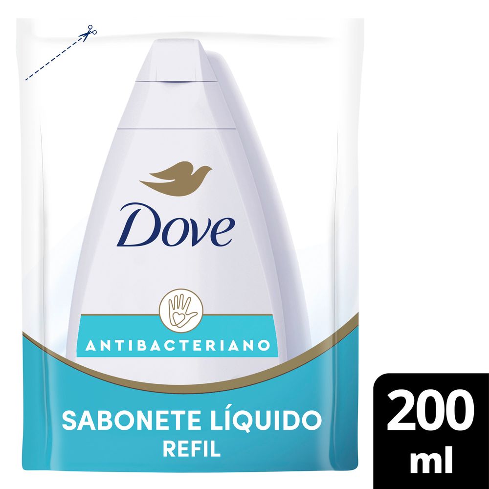 Refil Sabonete Líquido Dove Antibacteriano 200 ml - frente da embalagem