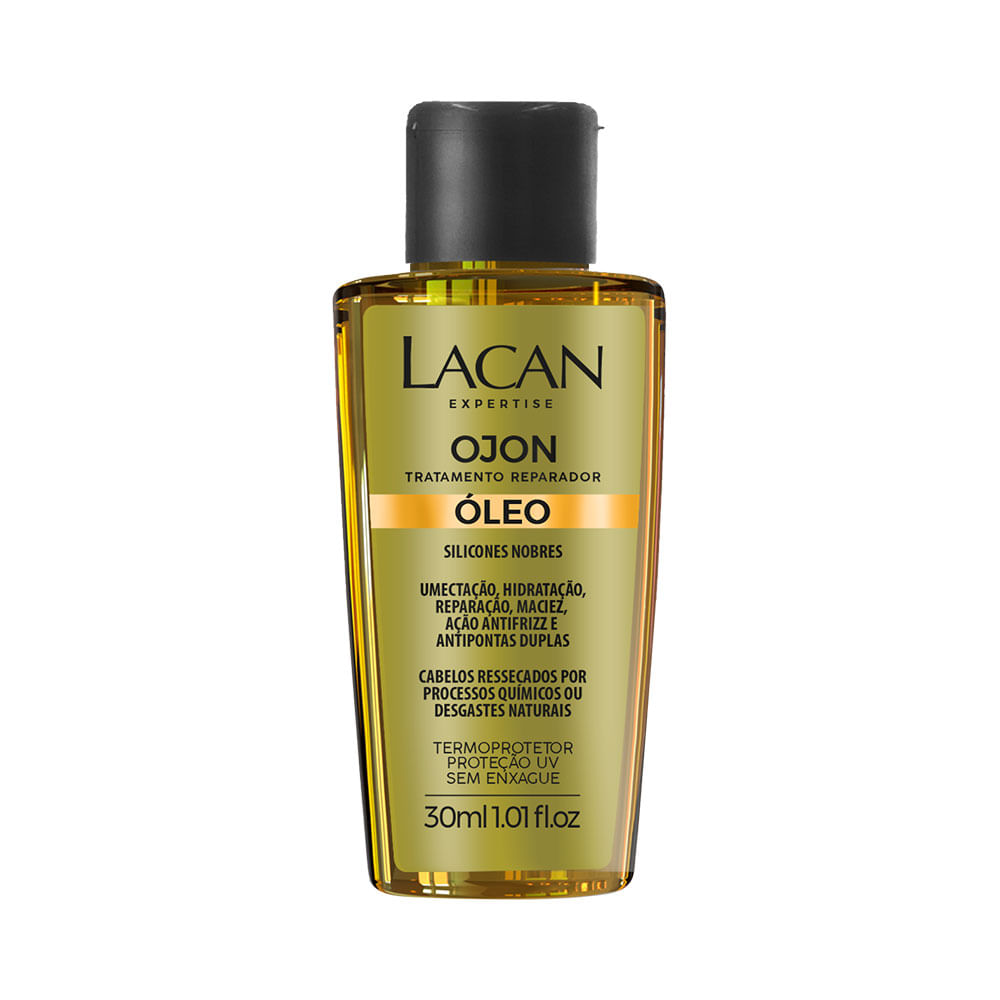 Óleo Capilar Lacan Ojon 30ml - frasco âmbar com tampa preta
