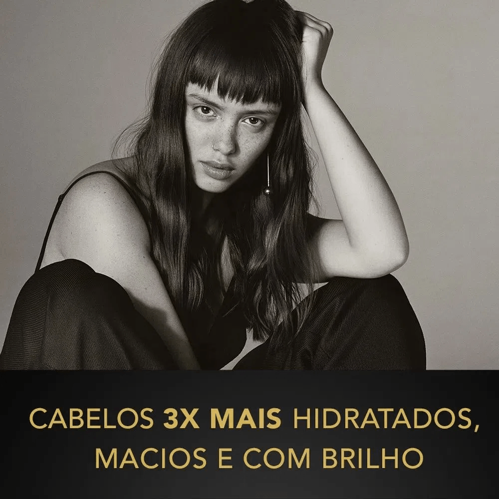 Imagem com destaque para resultado: cabelos mais hidratados, macios e com brilho