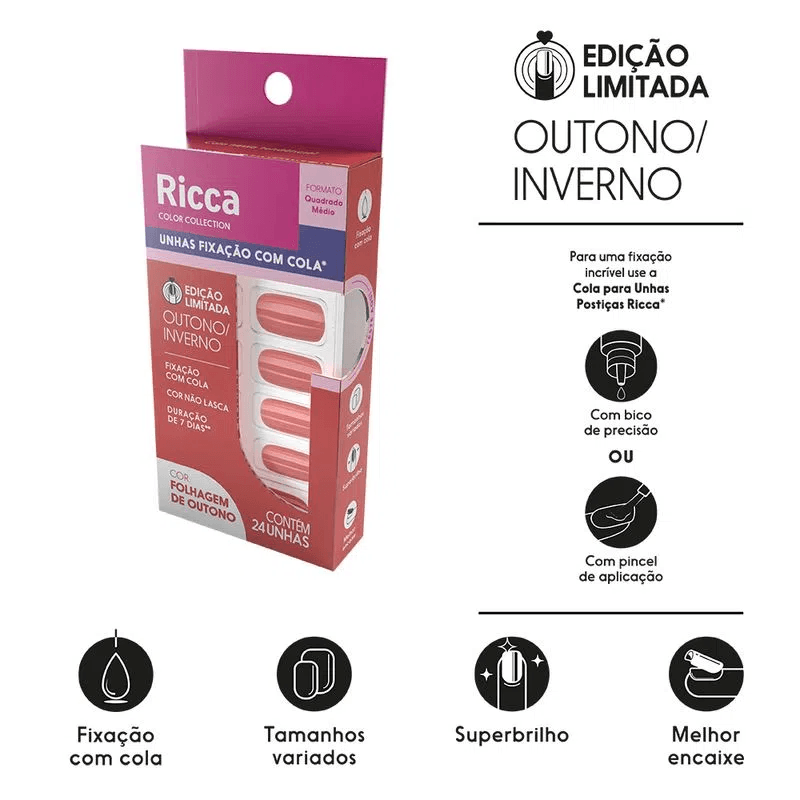Embalagem Ricca Edição Limitada Outono/Inverno com ícones de fixação e tamanhos variados