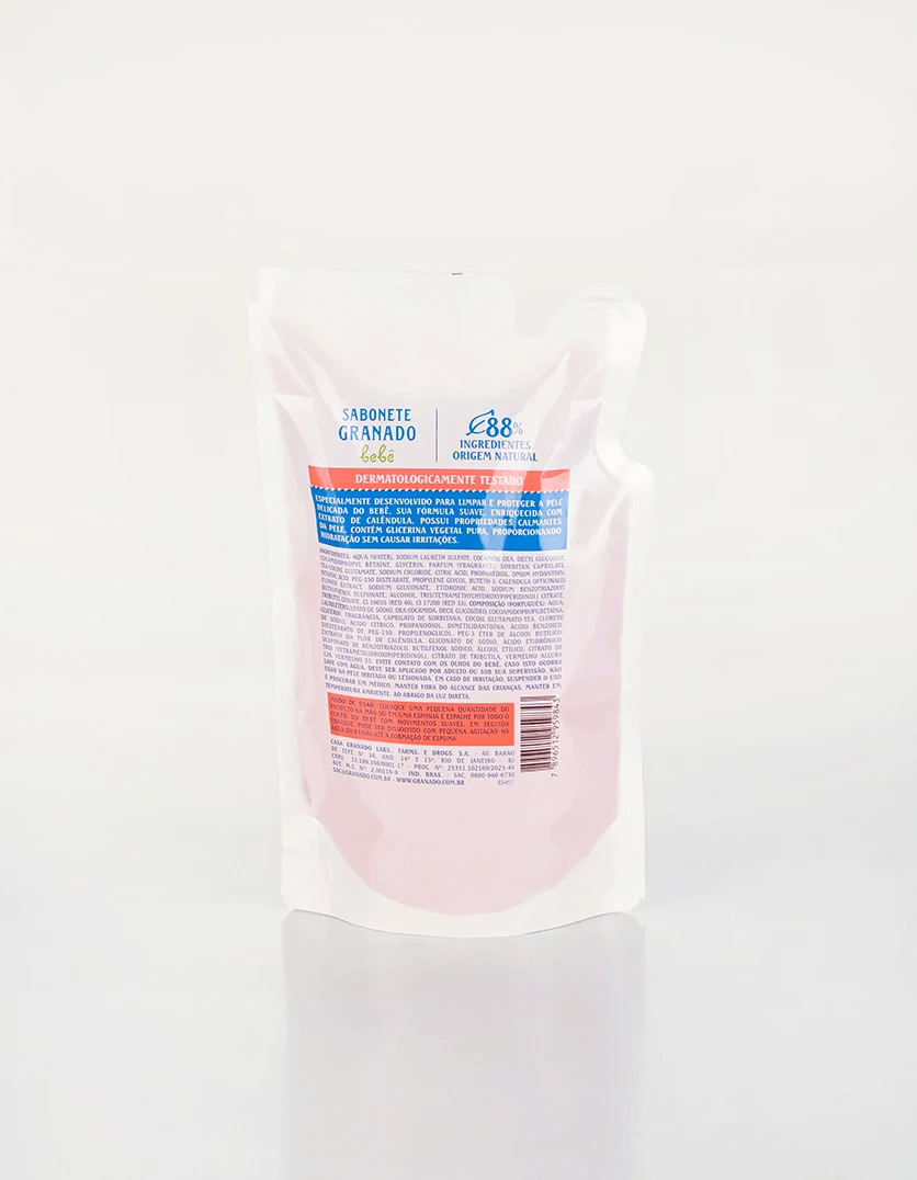 Verso do Refil Sabonete Líquido Granado Bebê Calêndula 250ml com informações do produto