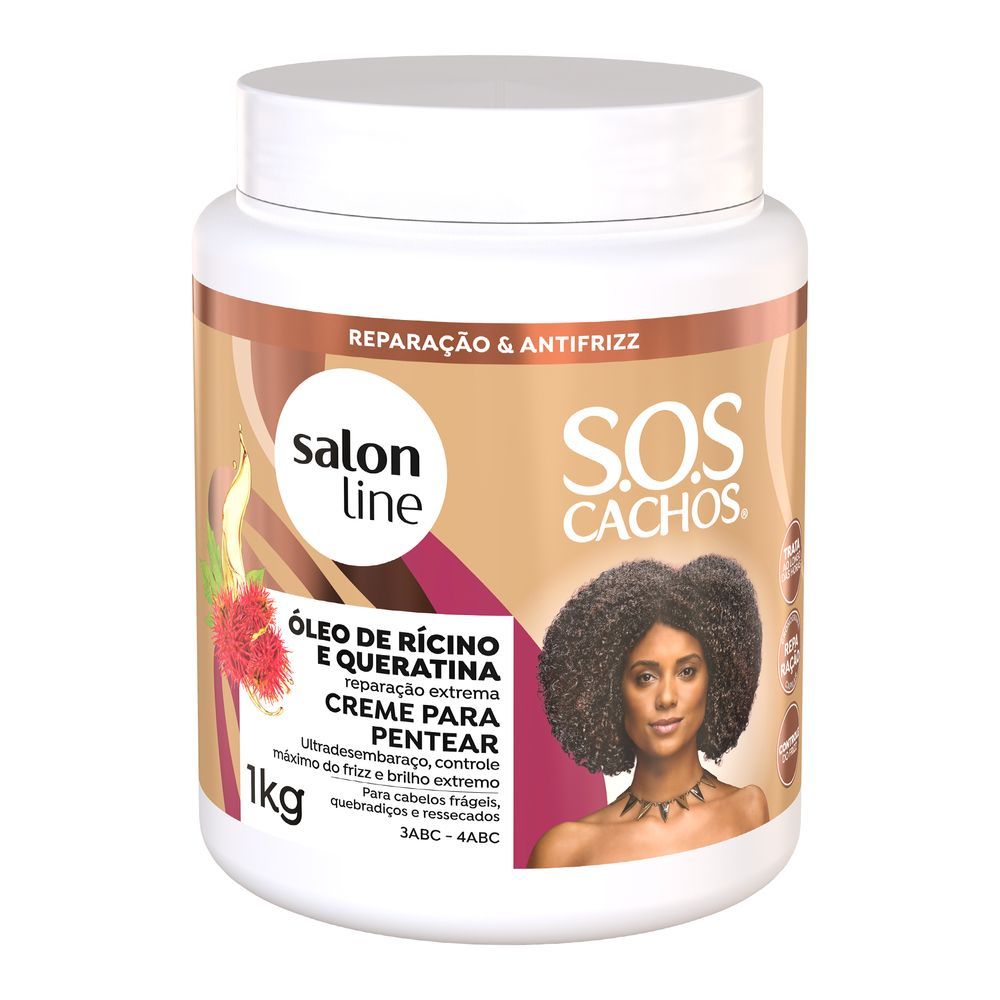 Detalhe do rótulo do creme Salon Line SOS Cachos Rícino e Queratina