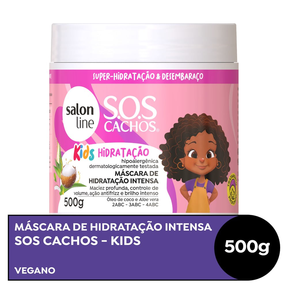 Máscara Salon Line SOS Cachos Kids Hidratação 500g - embalagem frontal com rótulo rosa