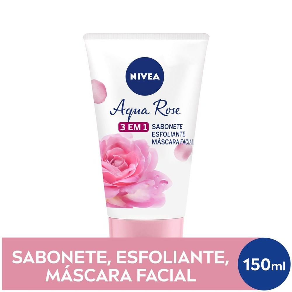 Nivea Aqua Rose 3 em 1 bisnaga branca e tampa rosa, 150ml