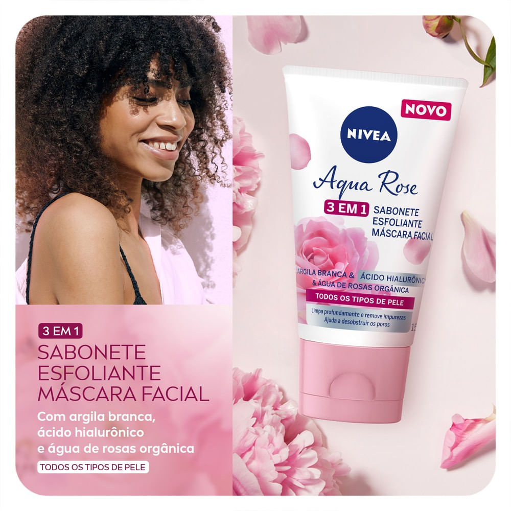 Imagem promocional Nivea Aqua Rose com modelo e bisnaga 150ml