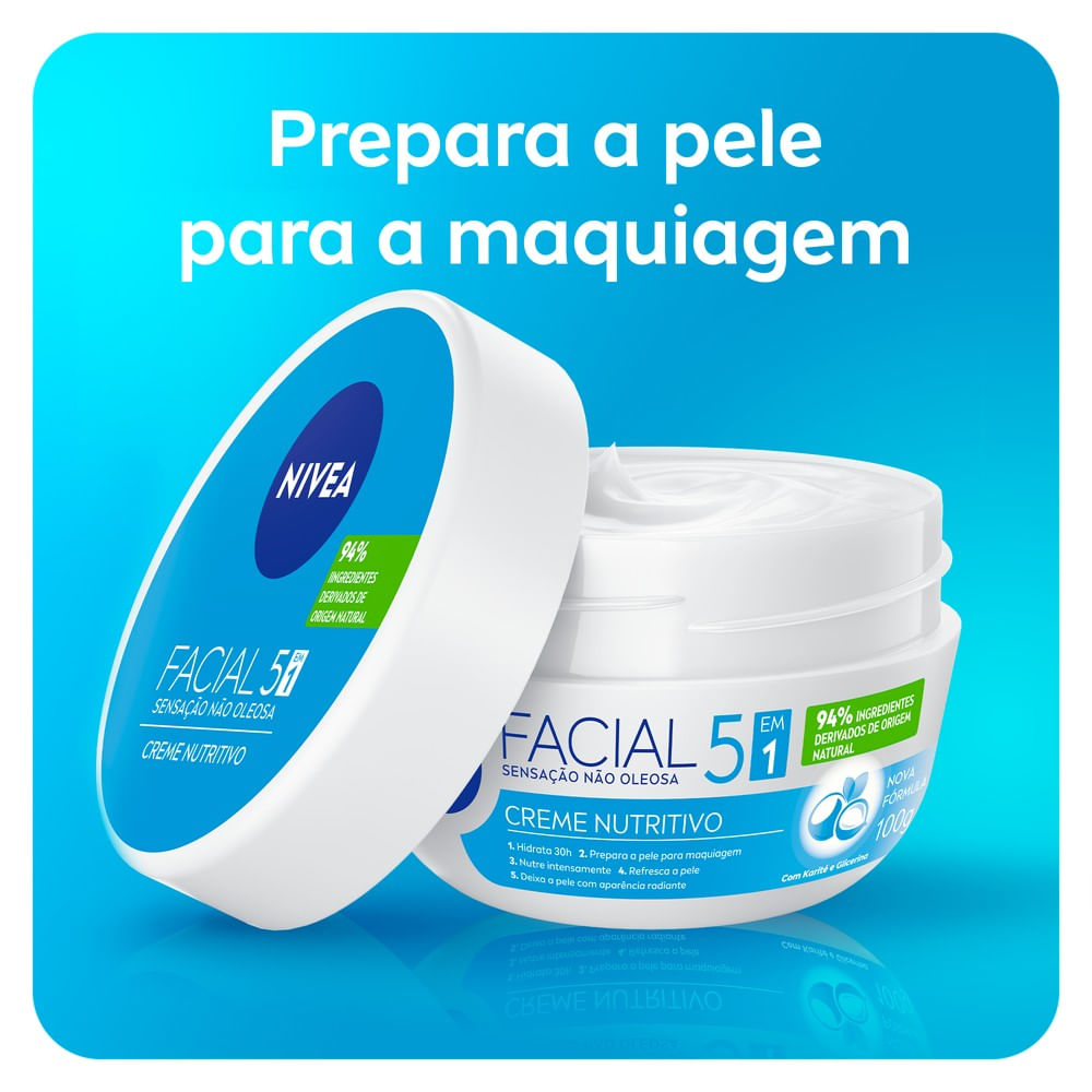 Pote aberto do Creme Facial Nivea Nutritivo mostrando textura cremosa e leve