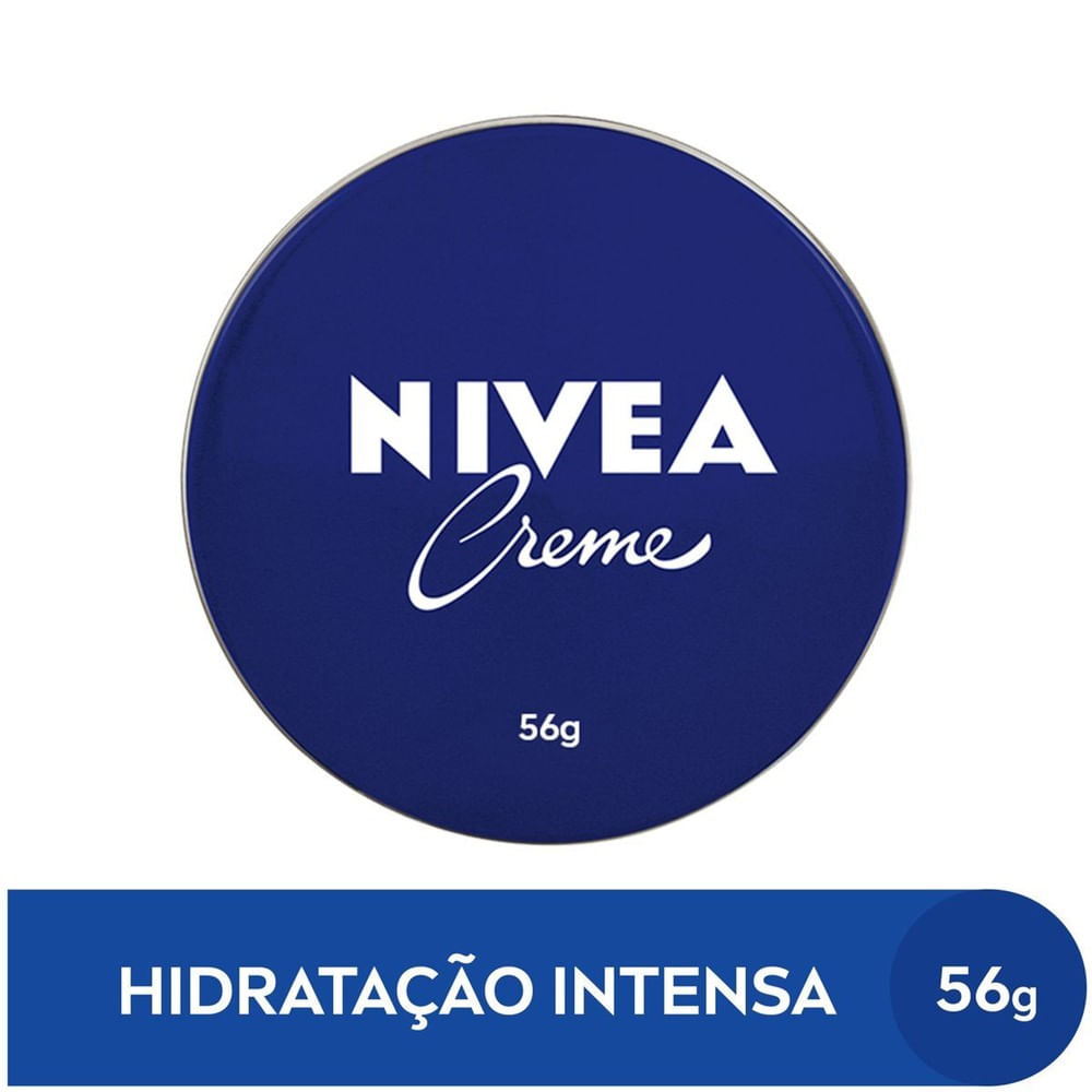 Tampa azul do Creme Hidratante NIVEA 56g com logo branco e indicação de hidratação intensa