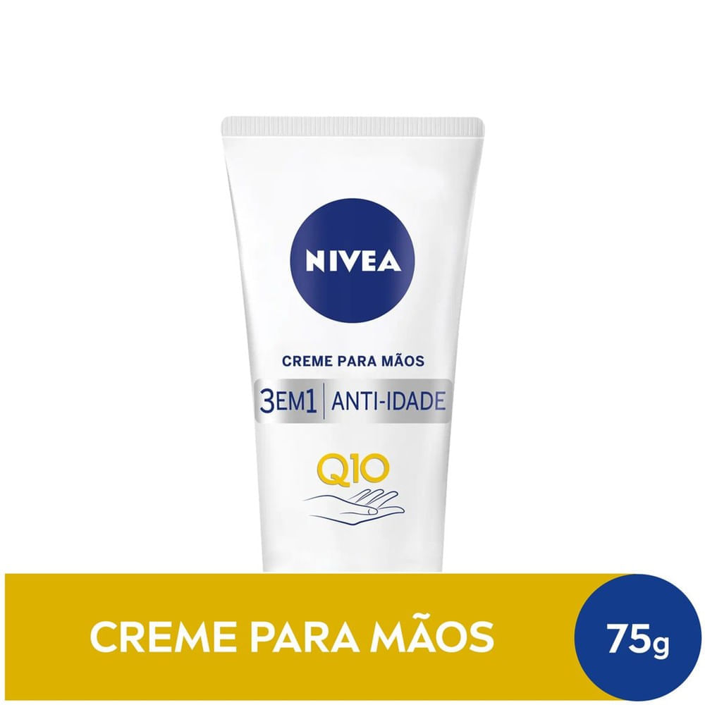 Creme para mãos NIVEA Q10 Plus Reparação 75g em embalagem branca com tampa azul