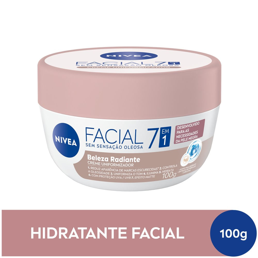 Embalagem fechada do Hidratante Facial NIVEA 7 em 1 Beleza Radiante 100g