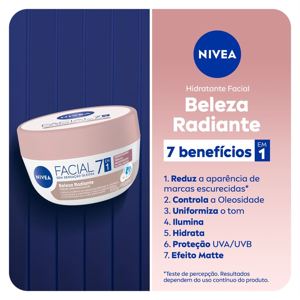 Hidratante NIVEA 7 em 1 Beleza Radiante com fundo colorido