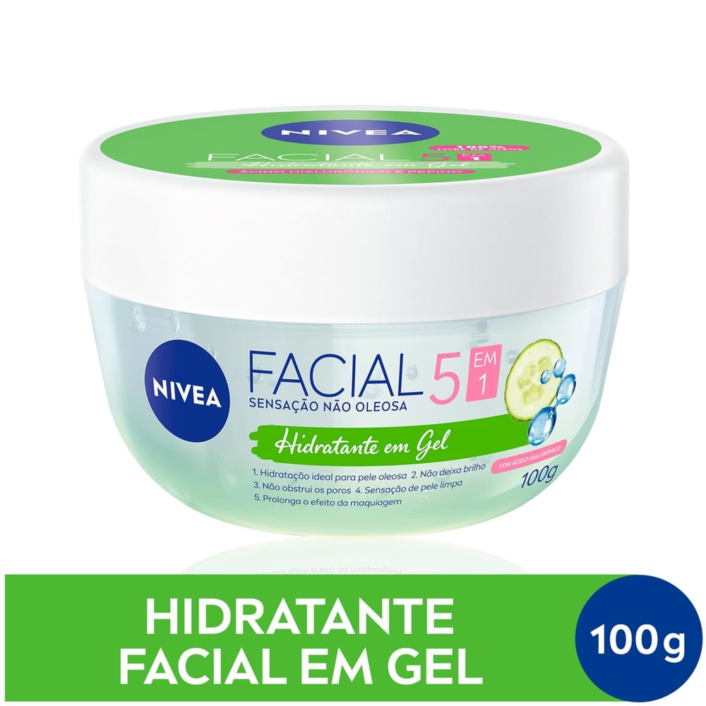 Detalhe da embalagem do hidratante facial Nivea com rótulo verde