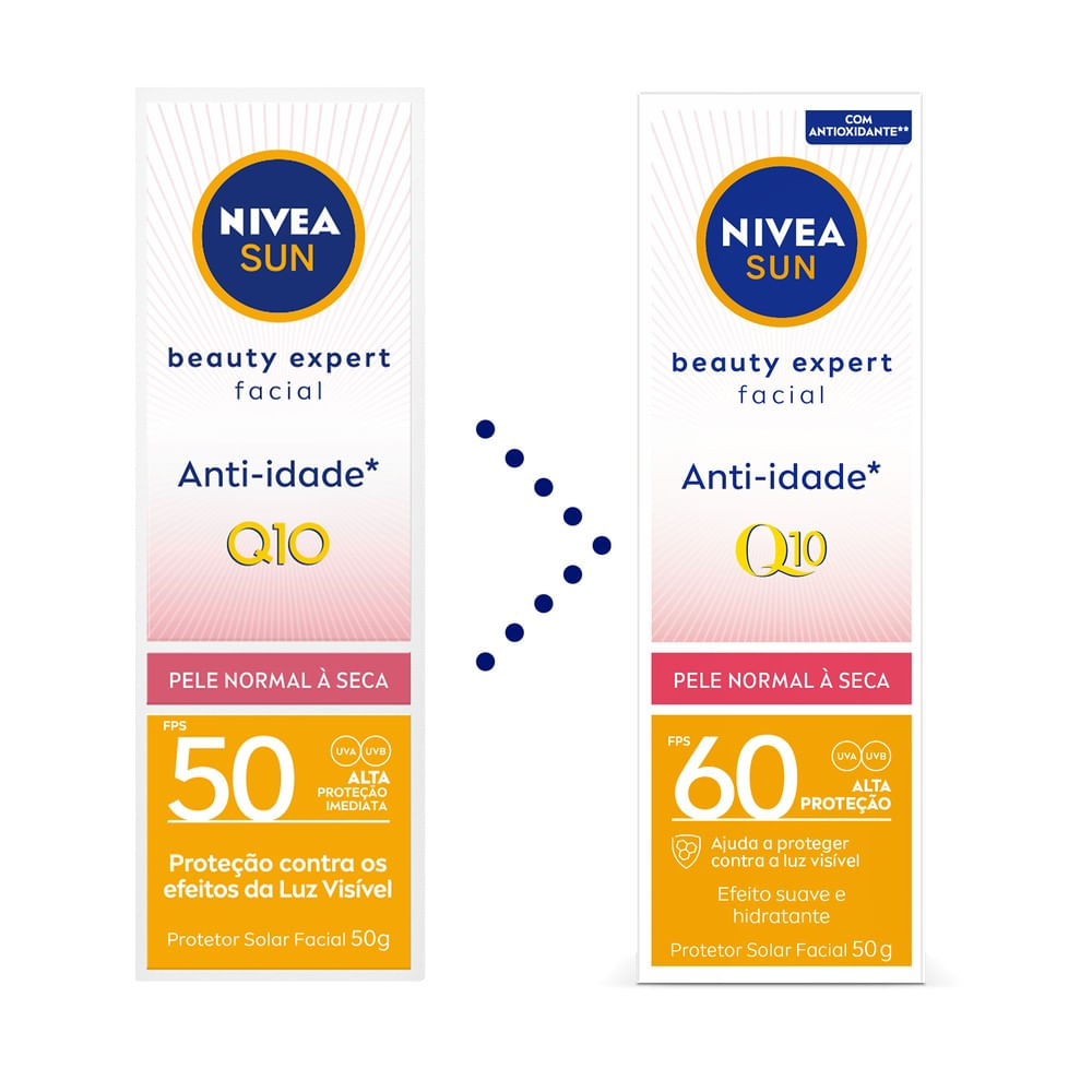 Caixa do Protetor Solar NIVEA SUN Beauty Expert mostrando benefícios e detalhes