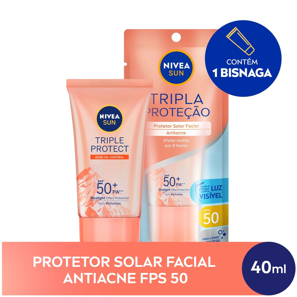 NIVEA SUN Protetor Solar Facial Tripla Proteção FPS50 40ml - bisnaga pêssego