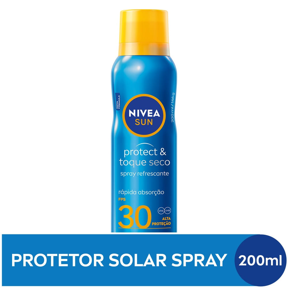Protetor Solar NIVEA SUN Spray 200ml - embalagem azul com tampa amarela
